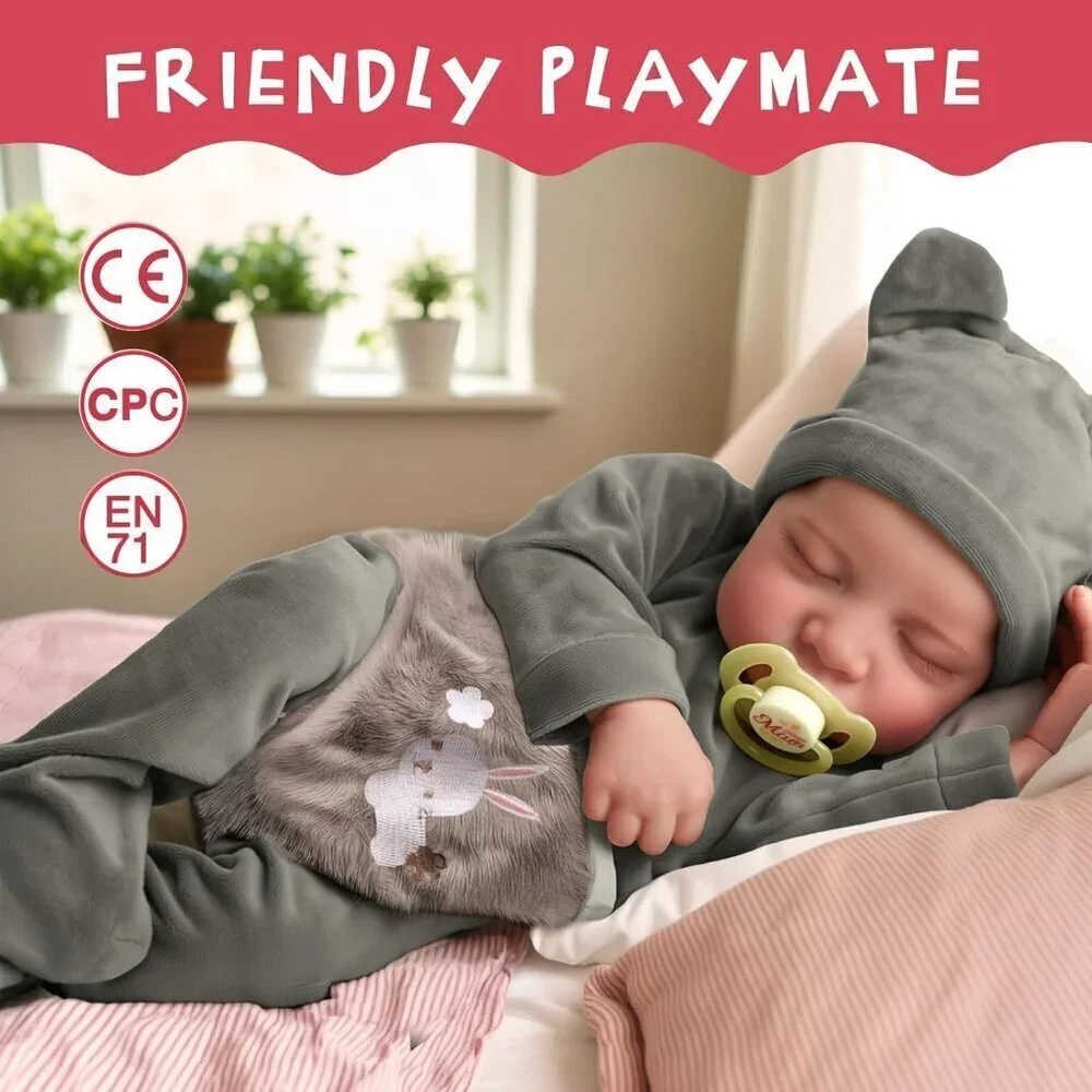 🆕17inch Silicone Body Newborn Baby Doll Poseable Limbs Sleeping Doll Girl